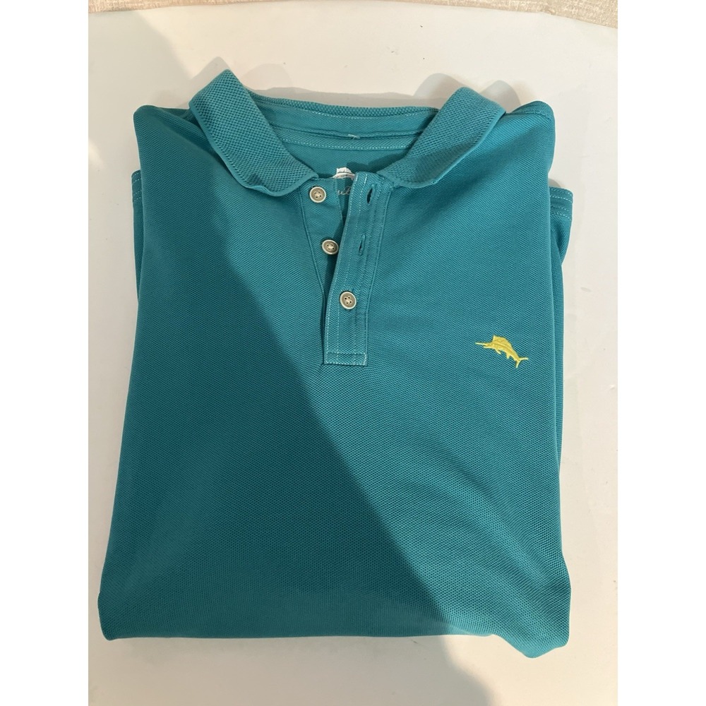 Tommy Bahama Polo Shirt Men's Turquoise Marlin Logo Short Sleeve Golf Casual XL